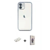 MARSİLYAN™- iPhone 11 Kılıf Vadi Minimal - Siyah Bilvis 3D Cam Ekran Koruyucu + Renkli Kamera Lens Koruma Cam - SI