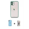 MARSİLYAN™- iPhone 11 Kılıf Vadi Minimal - Siyah Bilvis 3D Cam Ekran Koruyucu + Neon Fosforlu Kamera Lens - TU