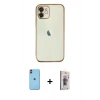 MARSİLYAN™- iPhone 11 Kılıf Vadi Minimal - Siyah Bilvis 3D Cam Ekran Koruyucu + Neon Fosforlu Kamera Lens - TU