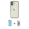 MARSİLYAN™- iPhone 11 Kılıf Vadi Minimal - Siyah Bilvis 3D Cam Ekran Koruyucu + Neon Fosforlu Kamera Lens - TU
