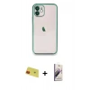 MARSİLYAN™- iPhone 11 Kılıf Vadi Minimal - Siyah Bilvis 3D Mat Cam Ekran Koruyucu + Rainbow Kamera Lens Koruma Cam - KI