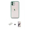 MARSİLYAN™- iPhone 11 Kılıf Vadi Minimal - Siyah Bilvis 3D Mat Cam Ekran Koruyucu + Renkli Kamera Lens Koruma Cam - SI