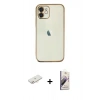 MARSİLYAN™- iPhone 11 Kılıf Vadi Minimal - Siyah Bilvis 3D Mat Cam Ekran Koruyucu + Renkli Kamera Lens Koruma Cam - YL