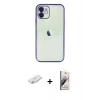 MARSİLYAN™- iPhone 11 Kılıf Vadi Minimal - Siyah Bilvis 3D Mat Cam Ekran Koruyucu + Renkli Kamera Lens Koruma Cam - SI