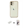 MARSİLYAN™- iPhone 11 Kılıf Vadi Minimal - Siyah Bilvis 3D Mat Cam Ekran Koruyucu + Renkli Kamera Lens Koruma Cam - SI