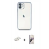 MARSİLYAN™- iPhone 11 Kılıf Vadi Minimal - Siyah Bilvis 3D Mat Cam Ekran Koruyucu + Renkli Kamera Lens Koruma Cam - YL