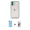 MARSİLYAN™- iPhone 11 Kılıf Vadi Minimal - Siyah Bilvis 3D Mat Cam Ekran Koruyucu + Neon Fosforlu Kamera Lens - TU