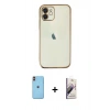 MARSİLYAN™- iPhone 11 Kılıf Vadi Minimal - Siyah Bilvis 3D Mat Cam Ekran Koruyucu + Neon Fosforlu Kamera Lens - TU