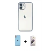 MARSİLYAN™- iPhone 11 Kılıf Vadi Minimal - Siyah Bilvis 3D Mat Cam Ekran Koruyucu + Neon Fosforlu Kamera Lens - TU