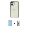 MARSİLYAN™- iPhone 11 Kılıf Vadi Minimal - Siyah Bilvis 3D Mat Cam Ekran Koruyucu + Neon Fosforlu Kamera Lens - TU