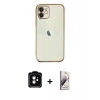 MARSİLYAN™- iPhone 11 Kılıf Vadi Minimal - Siyah Bilvis 3D Mat Cam Ekran Koruyucu + PVD Metal Kamera Lens - TU