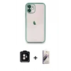 MARSİLYAN™- iPhone 11 Kılıf Vadi Minimal - Siyah Bilvis 3D Mat Cam Ekran Koruyucu + PVD Metal Kamera Lens - TU