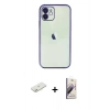 MARSİLYAN™- iPhone 11 Kılıf Vadi Minimal - Siyah Bilvis 3D Mat Cam Ekran Koruyucu + Renkli Kamera Lens Koruma Cam - TU