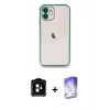 MARSİLYAN™- iPhone 11 Kılıf Vadi Minimal - Siyah Bilvis 5in1 3D Magic Cam Ekran Koruyucu + PVD Metal Kamera Lens - TU