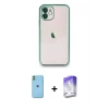 MARSİLYAN™- iPhone 11 Kılıf Vadi Minimal - Siyah Bilvis 5in1 3D Magic Cam Ekran Koruyucu + Neon Fosforlu Kamera Lens - YL