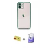 MARSİLYAN™- iPhone 11 Kılıf Vadi Minimal - Siyah Bilvis 5in1 5D Magic Hayalet Cam Ekran Koruyucu + Kırmızı Rainbow Kamera Lens Koruma Cam