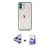 MARSİLYAN™- iPhone 11 Kılıf Vadi Minimal - Siyah Bilvis 5in1 5D Magic Hayalet Cam Ekran Koruyucu + Raze Metal Kamera Lens - MR