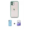 MARSİLYAN™- iPhone 11 Kılıf Vadi Minimal - Siyah Bilvis 5in1 5D Magic Hayalet Cam Ekran Koruyucu + Neon Fosforlu Kamera Lens - TU