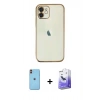 MARSİLYAN™- iPhone 11 Kılıf Vadi Minimal - Siyah Bilvis 5in1 5D Magic Hayalet Cam Ekran Koruyucu + Neon Fosforlu Kamera Lens - TU