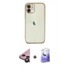 MARSİLYAN™- iPhone 11 Kılıf Vadi Minimal - Siyah Bilvis 5in1 5D Magic Hayalet Cam Ekran Koruyucu + Raze Metal Kamera Lens - SH