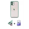 MARSİLYAN™- iPhone 11 Kılıf Vadi Minimal - Siyah Bilvis 5in1 5D Magic Hayalet Cam Ekran Koruyucu + Raze Metal Kamera Lens - KI