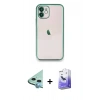 MARSİLYAN™- iPhone 11 Kılıf Vadi Minimal - Siyah Bilvis 5in1 5D Magic Hayalet Cam Ekran Koruyucu + Raze Metal Kamera Lens - MI