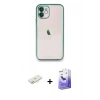 MARSİLYAN™- iPhone 11 Kılıf Vadi Minimal - Siyah Bilvis 5in1 5D Magic Hayalet Cam Ekran Koruyucu + Renkli Kamera Lens Koruma Cam - SI