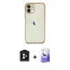 MARSİLYAN™- iPhone 11 Kılıf Vadi Minimal - Siyah Bilvis 5in1 5D Magic Hayalet Cam Ekran Koruyucu + Siyah PVD Metal Kamera Lens