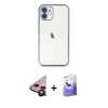 MARSİLYAN™- iPhone 11 Kılıf Vadi Minimal - Siyah Bilvis 5in1 5D Magic Hayalet Cam Ekran Koruyucu + Raze Metal Kamera Lens - SH