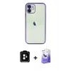 MARSİLYAN™- iPhone 11 Kılıf Vadi Minimal - Siyah Bilvis 5in1 5D Magic Hayalet Cam Ekran Koruyucu + Turuncu PVD Metal Kamera Lens
