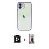 MARSİLYAN™- iPhone 11 Kılıf Vadi Minimal - Siyah Bilvis Hayalet Cam Ekran Koruyucu + PVD Metal Kamera Lens - TU