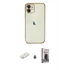 MARSİLYAN™- iPhone 11 Kılıf Vadi Minimal - Siyah Bilvis Hayalet Cam Ekran Koruyucu + Renkli Kamera Lens Koruma Cam - TU