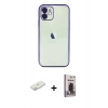 MARSİLYAN™- iPhone 11 Kılıf Vadi Minimal - Siyah Bilvis Hayalet Cam Ekran Koruyucu + Renkli Kamera Lens Koruma Cam - TU