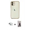 MARSİLYAN™- iPhone 11 Kılıf Vadi Minimal - Siyah Bilvis Hayalet Cam Ekran Koruyucu + Pers Alüminyum Kamera Lens - YL
