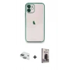 MARSİLYAN™- iPhone 11 Kılıf Vadi Minimal - Siyah Bilvis Hayalet Cam Ekran Koruyucu + Pers Alüminyum Kamera Lens - YL