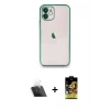 MARSİLYAN™- iPhone 11 Kılıf Vadi Minimal - Siyah Buffer Cam Ekran Koruyucu + Kamera Lens Koruma Cam - SF