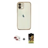 MARSİLYAN™- iPhone 11 Kılıf Vadi Minimal - Siyah Buffer Cam Ekran Koruyucu + Kırmızı Pers Alüminyum Kamera Lens