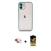 MARSİLYAN™- iPhone 11 Kılıf Vadi Minimal - Siyah Buffer Cam Ekran Koruyucu + Kırmızı Pers Alüminyum Kamera Lens