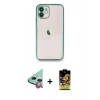 MARSİLYAN™- iPhone 11 Kılıf Vadi Minimal - Siyah Buffer Cam Ekran Koruyucu + Raze Metal Kamera Lens - KI