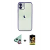 MARSİLYAN™- iPhone 11 Kılıf Vadi Minimal - Siyah Buffer Cam Ekran Koruyucu + Raze Metal Kamera Lens - KI