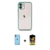 MARSİLYAN™- iPhone 11 Kılıf Vadi Minimal - Siyah Buffer Cam Ekran Koruyucu + Neon Fosforlu Kamera Lens - TU