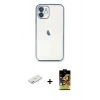 MARSİLYAN™- iPhone 11 Kılıf Vadi Minimal - Siyah Buffer Cam Ekran Koruyucu + Pembe Renkli Kamera Lens Koruma Cam