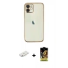MARSİLYAN™- iPhone 11 Kılıf Vadi Minimal - Siyah Buffer Cam Ekran Koruyucu + Pembe Renkli Kamera Lens Koruma Cam