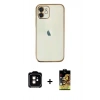 MARSİLYAN™- iPhone 11 Kılıf Vadi Minimal - Siyah Buffer Cam Ekran Koruyucu + PVD Metal Kamera Lens - TU