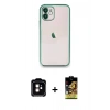 MARSİLYAN™- iPhone 11 Kılıf Vadi Minimal - Siyah Buffer Cam Ekran Koruyucu + PVD Metal Kamera Lens - TU