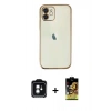 MARSİLYAN™- iPhone 11 Kılıf Vadi Minimal - Siyah Buffer Cam Ekran Koruyucu + PVD Metal Kamera Lens - YL