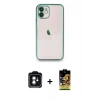 MARSİLYAN™- iPhone 11 Kılıf Vadi Minimal - Siyah Buffer Cam Ekran Koruyucu + PVD Metal Kamera Lens - YL