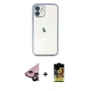 MARSİLYAN™- iPhone 11 Kılıf Vadi Minimal - Siyah Buffer Cam Ekran Koruyucu + Raze Metal Kamera Lens - SH