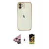 MARSİLYAN™- iPhone 11 Kılıf Vadi Minimal - Siyah Buffer Cam Ekran Koruyucu + Raze Metal Kamera Lens - SH