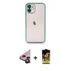 MARSİLYAN™- iPhone 11 Kılıf Vadi Minimal - Siyah Buffer Cam Ekran Koruyucu + Raze Metal Kamera Lens - SH